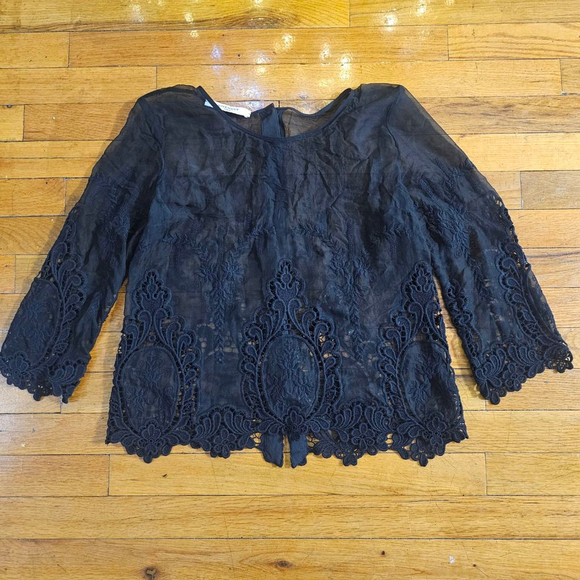 Givenchy Tops - Givenchy Black Lace Sheer Blouse Small